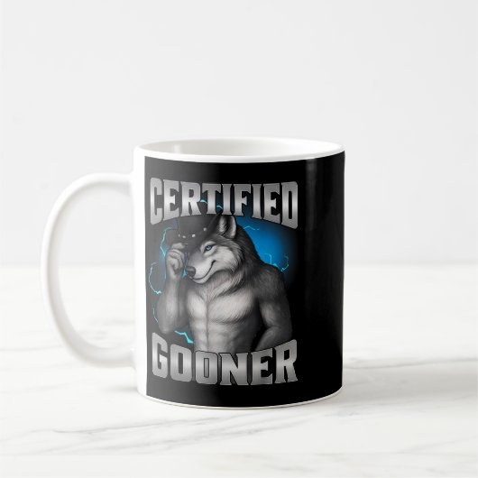 Funny Cringe Sigma Wolf Certified Gooner  コーヒーマグカップ (左)