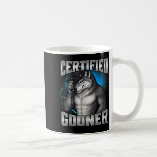 Funny Cringe Sigma Wolf Certified Gooner コーヒーマグカップ (右)
