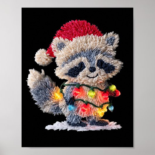 Funny Crochet Christmas Raccoon Xmas Lights Girly  ポスター (正面)