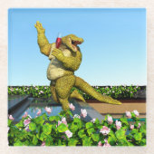 Funny Crocodile Drinking Champagne ガラスコースター (正面)