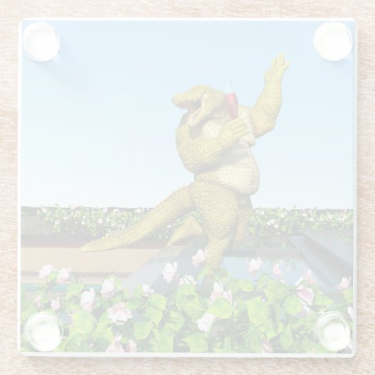 Funny Crocodile Drinking Champagne ガラスコースター (裏面)