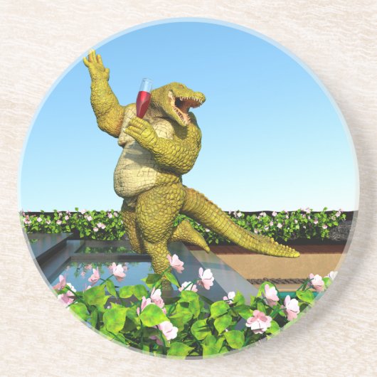Funny Crocodile Drinking Champagne コースター (正面)