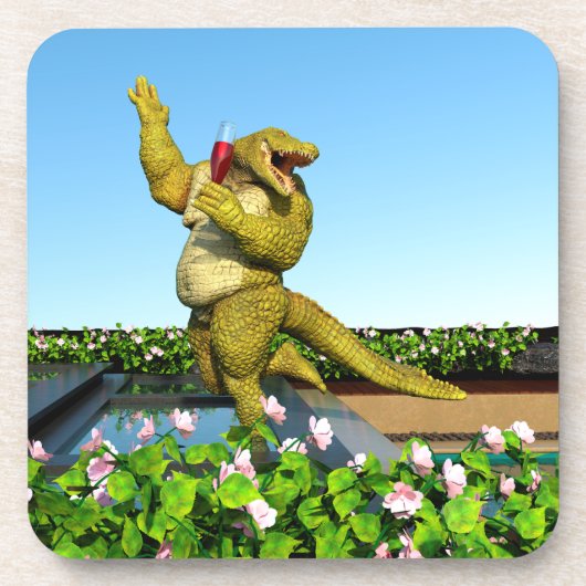 Funny Crocodile Drinking Champagne コースター (正面)