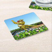 Funny Crocodile Drinking Champagne スクエアペーパーコースター (アングル)