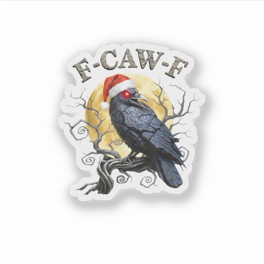 Funny Crow F-Caw-F Bird Gothic Christmas Santa Hat シール (正面)