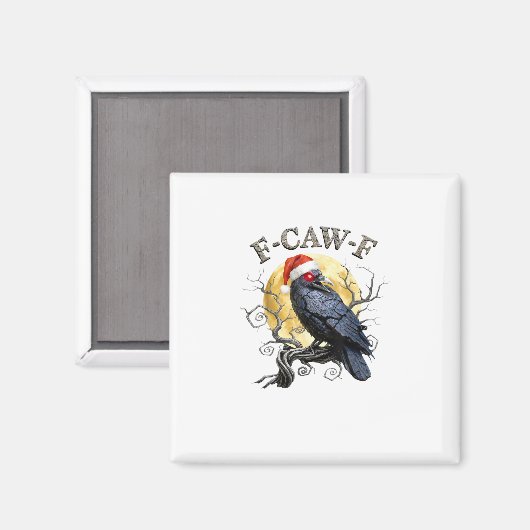Funny Crow F-Caw-F Bird Gothic Christmas Santa Hat マグネット (正面/裏面)