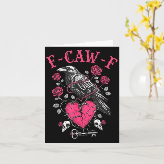 Funny Crow F-caw-f Valentines Day Black Bird Fcawf カード (黄色い花)