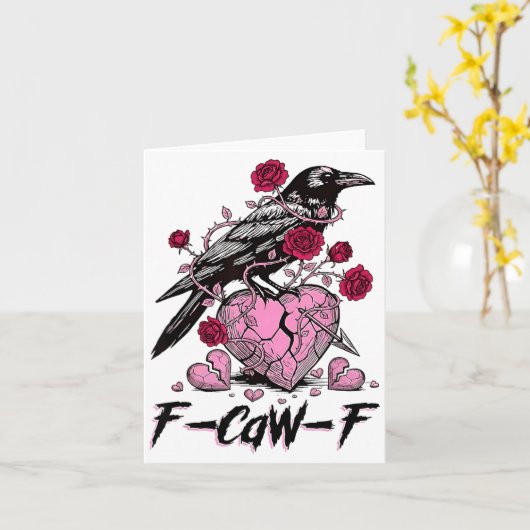 Funny Crow F-caw-f Valentines Day Black Bird Fcawf カード (黄色い花)