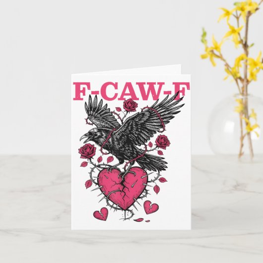 Funny Crow F-caw-f Valentines Day Black Bird Fcawf カード (黄色い花)