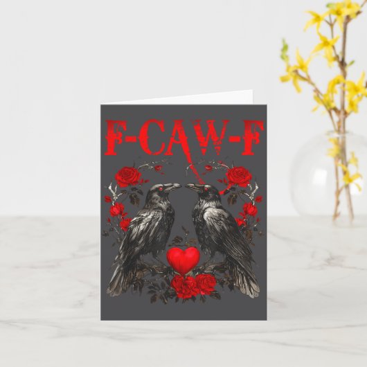 Funny Crow F-caw-f Valentines Day Black Bird Fcawf カード (黄色い花)