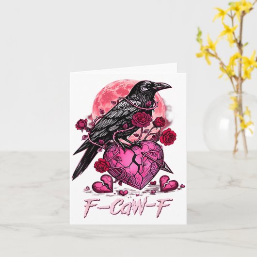 Funny Crow F-caw-f Valentines Day Black Bird Fcawf カード (黄色い花)