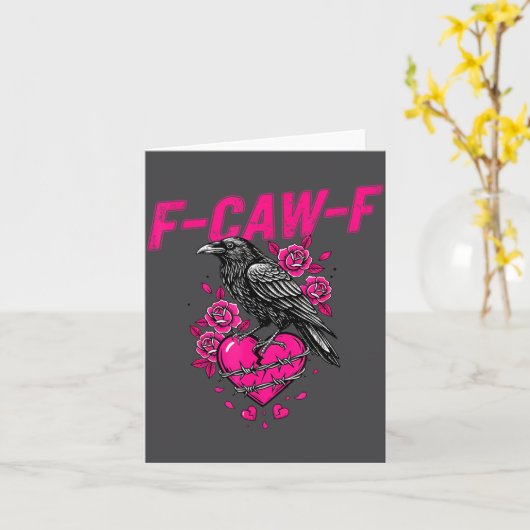 Funny Crow F-caw-f Valentines Day Black Bird Fcawf カード (黄色い花)