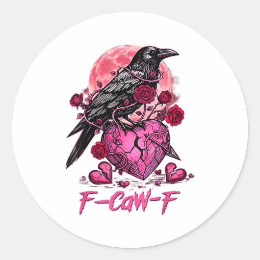 Funny Crow F-caw-f Valentines Day Black Bird Fcawf ラウンドシール (正面)