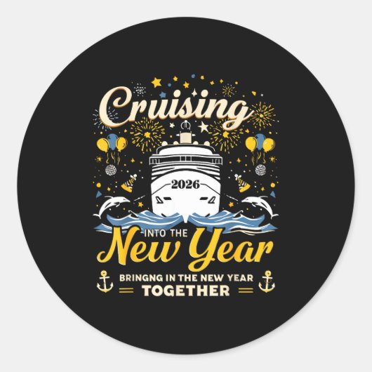 Funny Cruising Into 2026 New Year Matching Family ラウンドシール (正面)