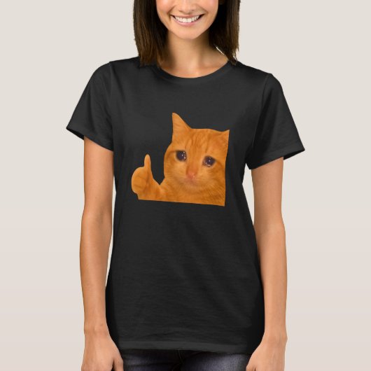 Funny Crying Orange Cat Meme Thumbs-up Weird Cat F Tシャツ (正面)