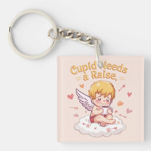 ​Funny Cupid "Cupid Needs a Raise" Cute キーホルダー (正面)