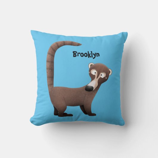 Funny curious coatimundi cartoon illustration クッション (正面)