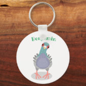Funny curious pigeon cartoon illustration キーホルダー (正面)