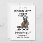 Funny Curious Raccoon Birthday Party 招待状 (正面)