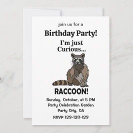 Funny Curious Raccoon Birthday Party 招待状