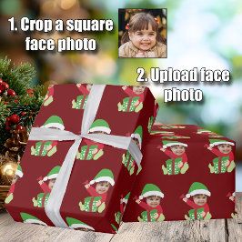 Funny Custom Children's Photo Elf Christmas Red ラッピングペーパー