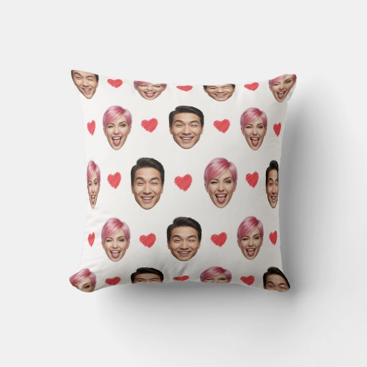 Funny Custom Couple Faces Pattern Red Hearts クッション (正面)