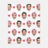 Funny Custom Couple Faces Pattern Red Hearts フリースブランケット (正面)