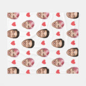 Funny Custom Couple Faces Pattern Red Hearts フリースブランケット (正面(横))