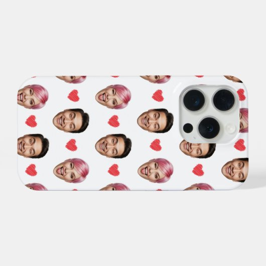Funny Custom Couple Faces Pattern Red Hearts iPhoneケース (裏面横)
