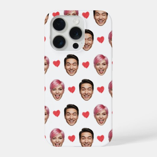 Funny Custom Couple Faces Pattern Red Hearts iPhoneケース (裏面)