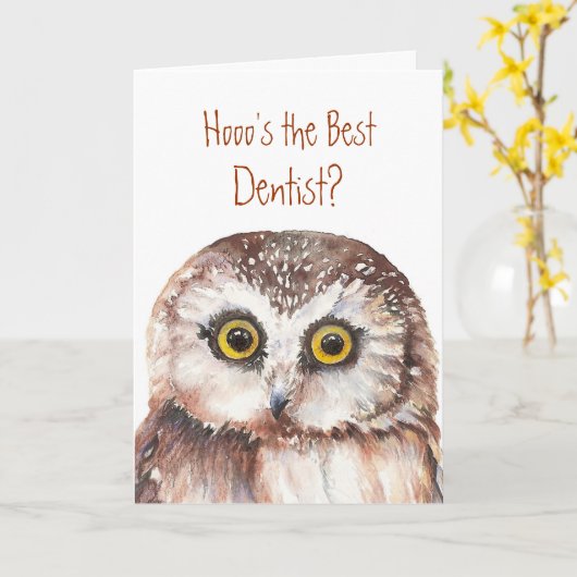 Funny Custom Dentist Birthday, Wise Owl Humor カード (黄色い花)