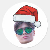 Funny Custom Face Santa Hat Photo Christmas  ラウンドシール (正面)