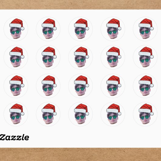 Funny Custom Face Santa Hat Photo Christmas  ラウンドシール