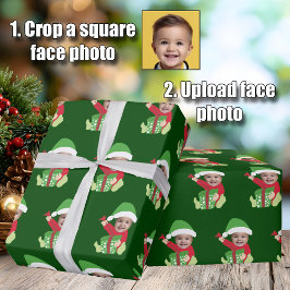 Funny Custom Kids Face Elf Christmas ラッピングペーパー
