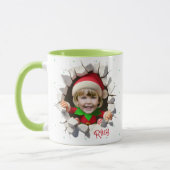 Funny Custom Kids Face Photo Christmas Elf Name マグカップ (左)