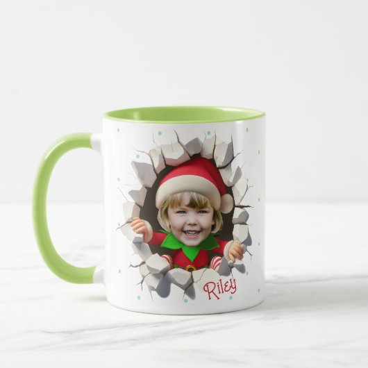 Funny Custom Kids Face Photo Christmas Elf Name マグカップ (左)