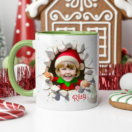 Funny Custom Kids Face Photo Christmas Elf Name マグカップ
