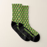 Funny custom men's socks with green avocado print ソックス<br><div class="desc">Funny custom men's socks with green avocado print. Cool socks with personalized name,  quote or monogram. Black and green design with modern typography. Fun Birthday or Christmas gift ideas for him. Create a pair for dad,  husband,  boyfriend,  father,  spous,  partner etc.</div>