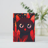 Funny Cut Cat Hiding Behind Leaves Anime Style シーズンポストカード (スタンド正面)