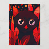Funny Cut Cat Hiding Behind Leaves Anime Style シーズンポストカード (正面)