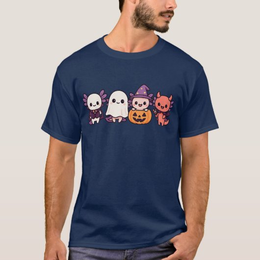 Funny Cute and Simple Axolotl in Halloween Costume Tシャツ (正面)