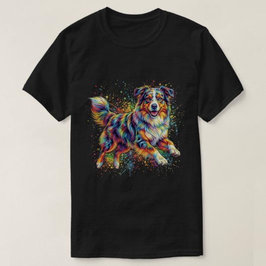 Funny Cute Australian Shepherd Colorful Dog Tシャツ (デザイン正面)