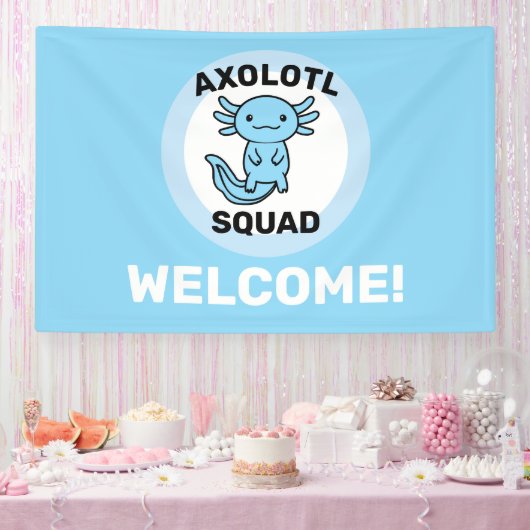Funny cute Axolotl Squad custom editable blue 横断幕 (パーティー)