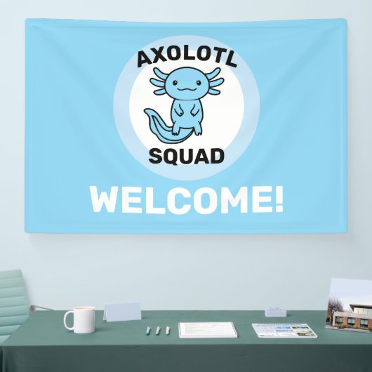 Funny cute Axolotl Squad custom editable blue 横断幕 (トレードショー)