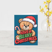 Funny Cute Bear Pun Holiday Xmas Have A Beary Chri カード (黄色い花)