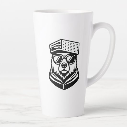 Funny Cute Bear With A Cheese Graters Hat カフェラテマグ (右)