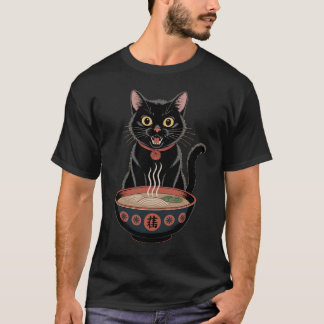 Funny Cute Black Cat Ramen Japanese Art Tシャツ