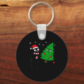 Funny Cute Black Cat What Jamas Christmas Tree Cos キーホルダー (正面)