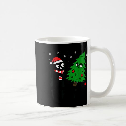 Funny Cute Black Cat What Jamas Christmas Tree Cos コーヒーマグカップ (右)