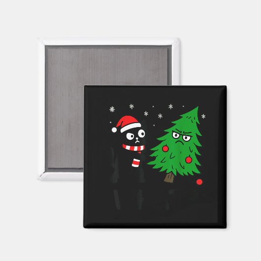 Funny Cute Black Cat What Jamas Christmas Tree Cos マグネット (正面/裏面)
